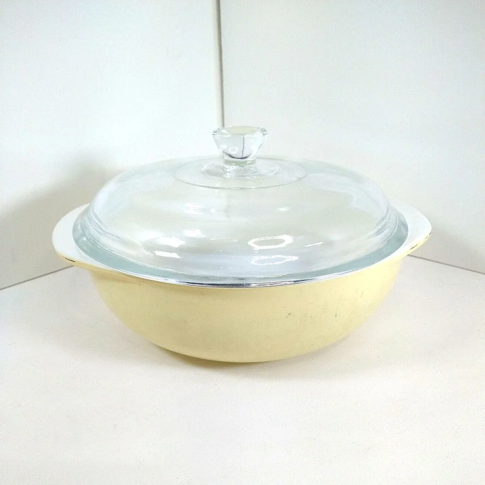 Pyrex 053 A-b B  1 1/2 Qt.‎ Clear Glass Casserole With Lid Yellow 🟡 White 🤍